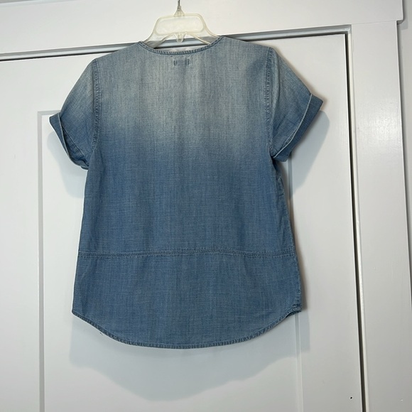 J. Crew ombré Blue 100% cotton Cuffed Sleeve Mandarin Collar Blouse size small. - Picture 6 of 7